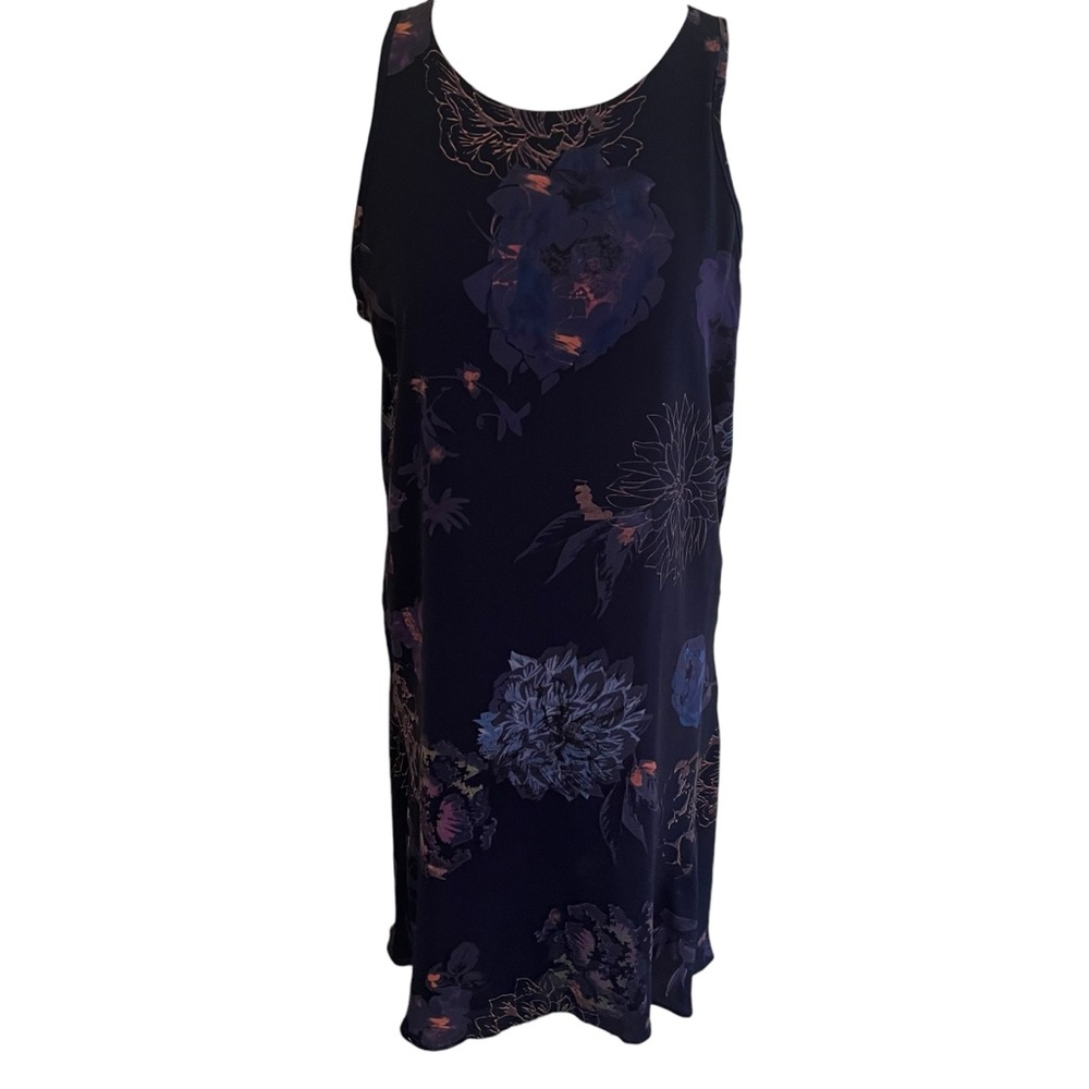 Katherine Barclay Navy Blue Sleeveless Shift Dress with Multi Color Floral